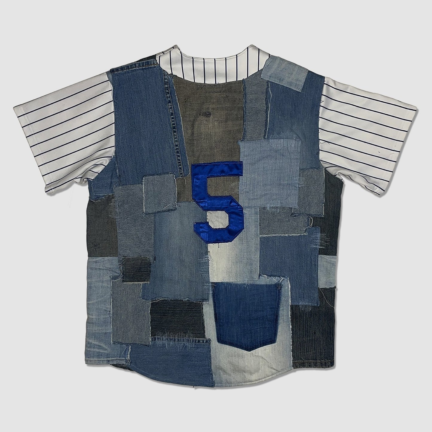 Denim Patchwork Baseball Jersey image 1