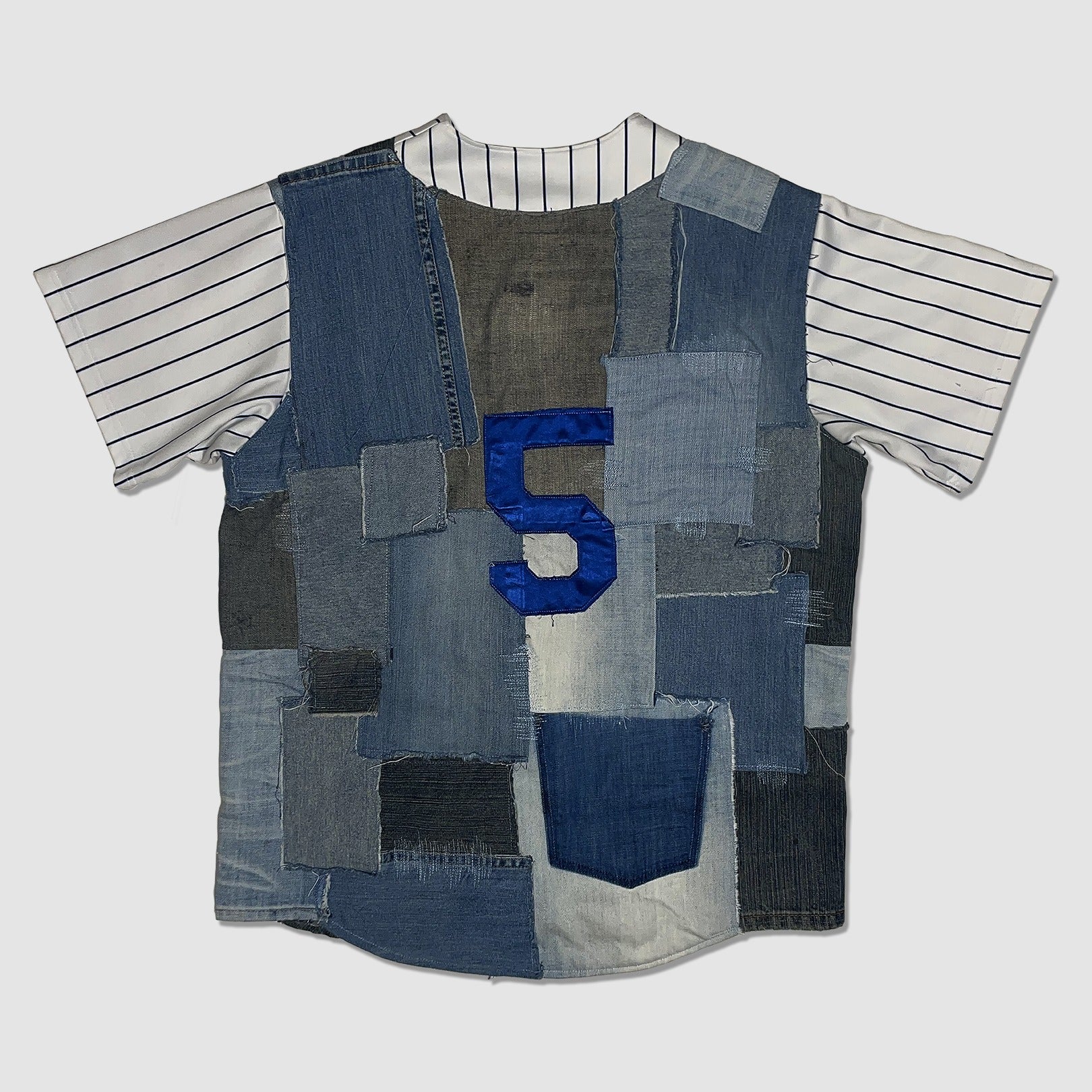 Denim Patchwork Baseball Jersey image 1
