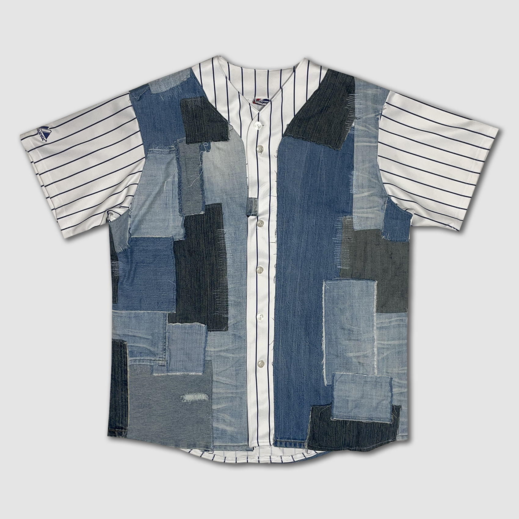 Denim Patchwork Baseball Jersey image 0
