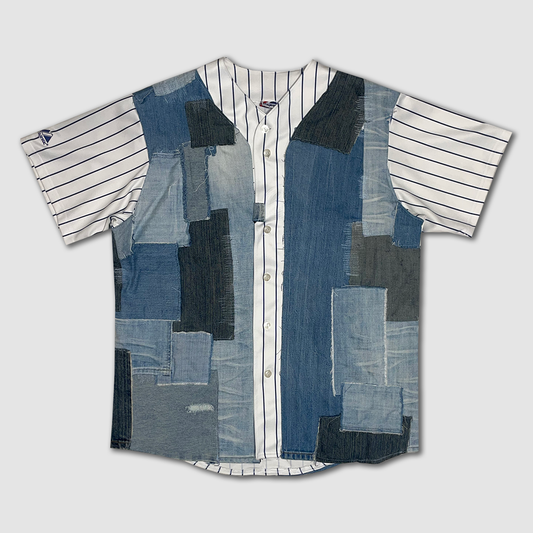 Denim Patchwork Baseball Jersey image 0